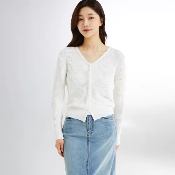 SPAO Cardigans L Sweaters- Women Long Sleeve Hacci Cardigan SPCKE26G10 Ivory